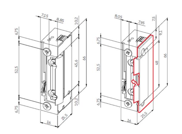 Электрозащелка компактного дизайна dormakaba Basic XS с радиусным язычком, 12В DC, НЗ