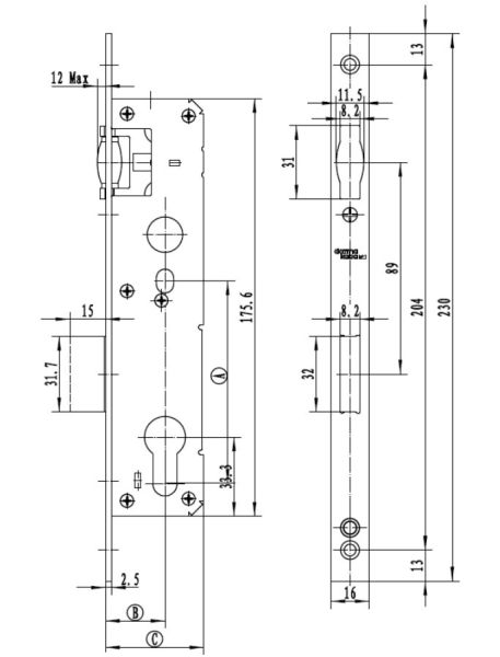 Механический замок узкопрофильный dormakaba 860 85/30/8 F=16 для ПВХ дверей Механический замок узкопрофильный dormakaba 860 85/30/8 F=16 для ПВХ дверей